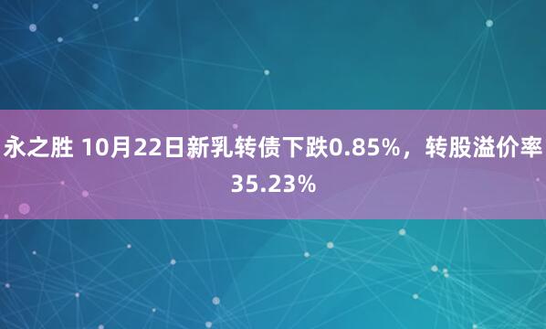 永之胜 10月22日新乳转债下跌0.85%,转股溢价率35.23%